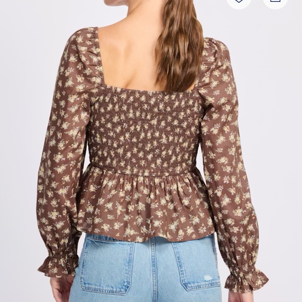 Floral Smocked Square-Neck Peplum Blouse - Picture 2 of 6